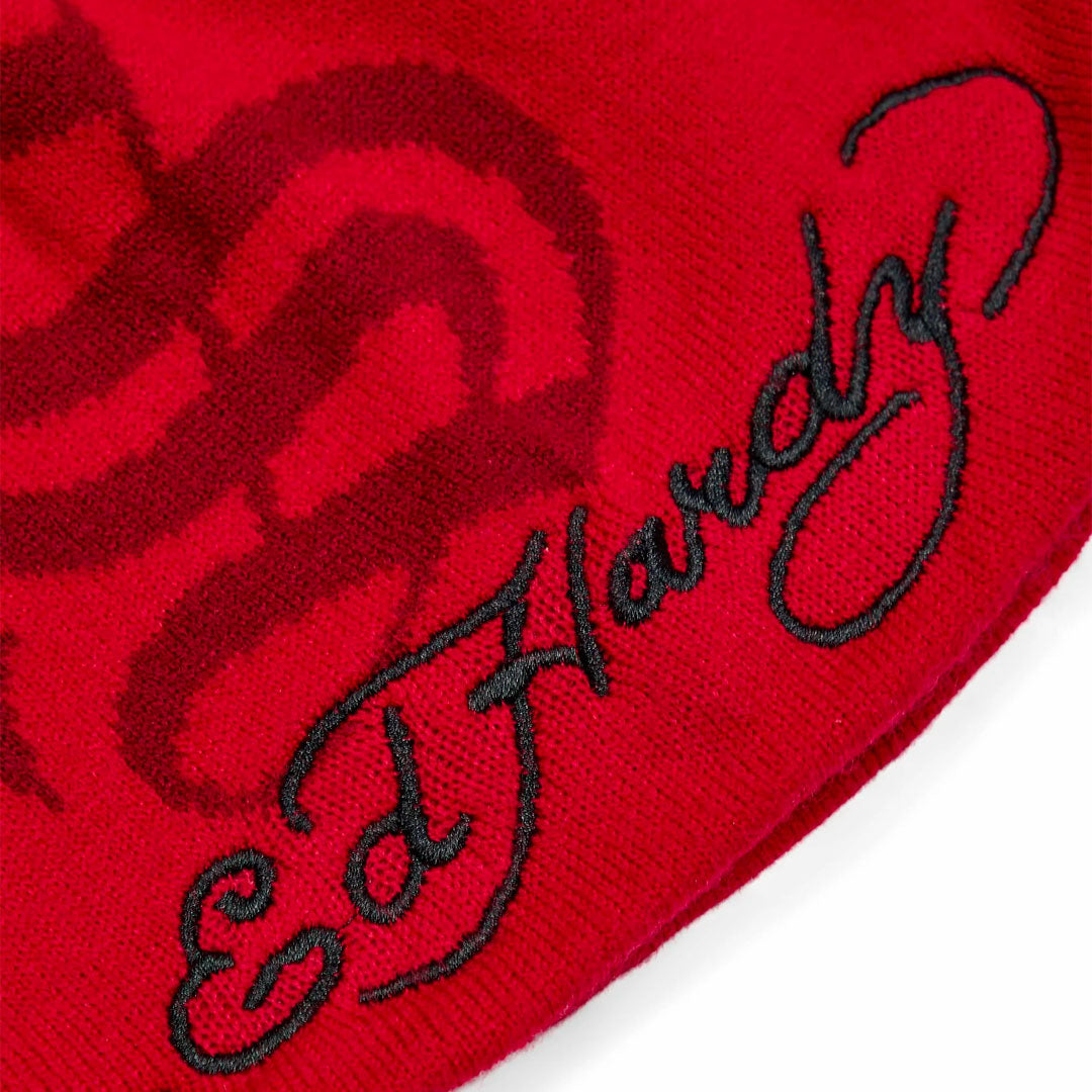 Gorro de lana Trapstar x Ed Hardy en rojo