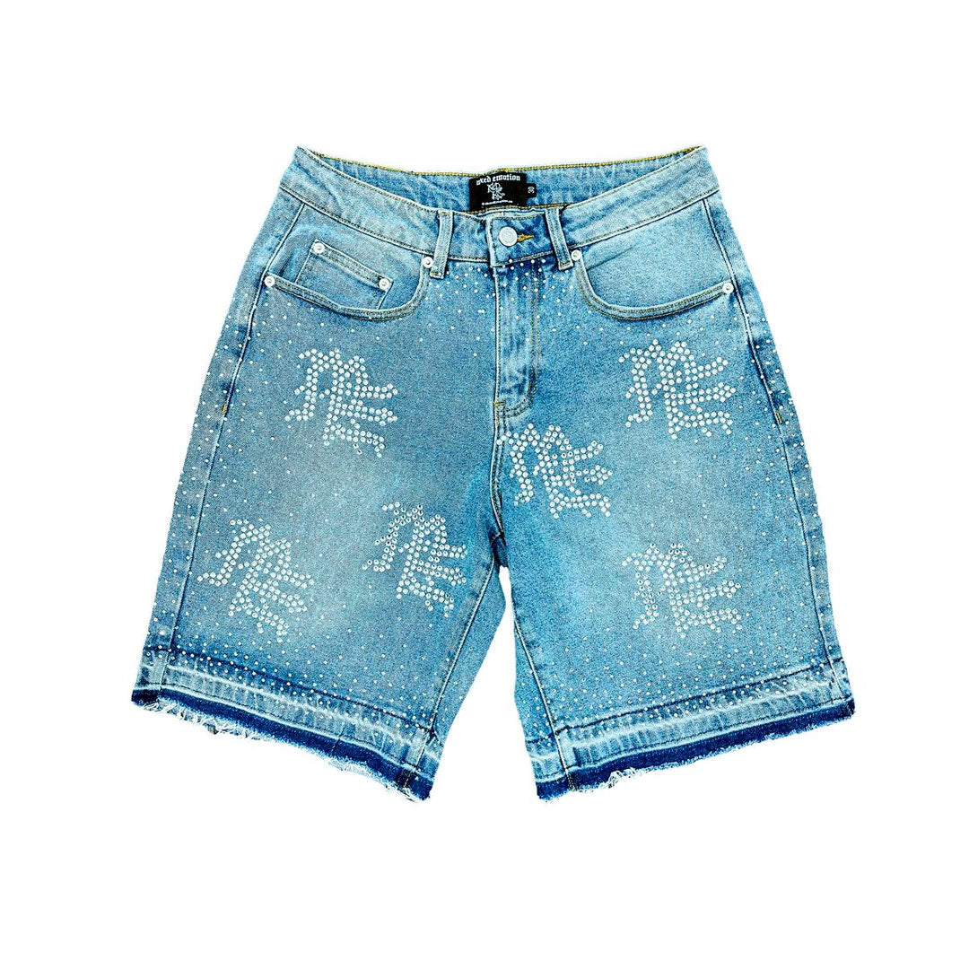 Short Mixed Emotion ME Rhinestone Blue Denim