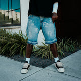Short Mixed Emotion ME Rhinestone Blue Denim