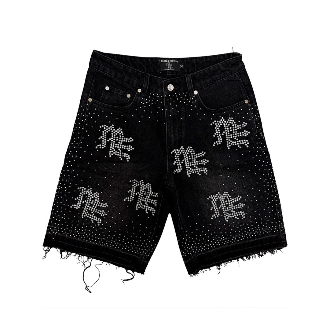 Short Mixed Emotion ME Rhinestone Denim