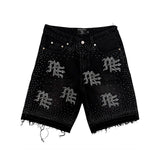 Short Mixed Emotion ME Rhinestone Denim