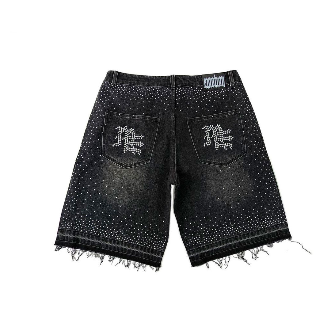 Short Mixed Emotion ME Rhinestone Denim