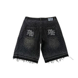 Short Mixed Emotion ME Rhinestone Denim