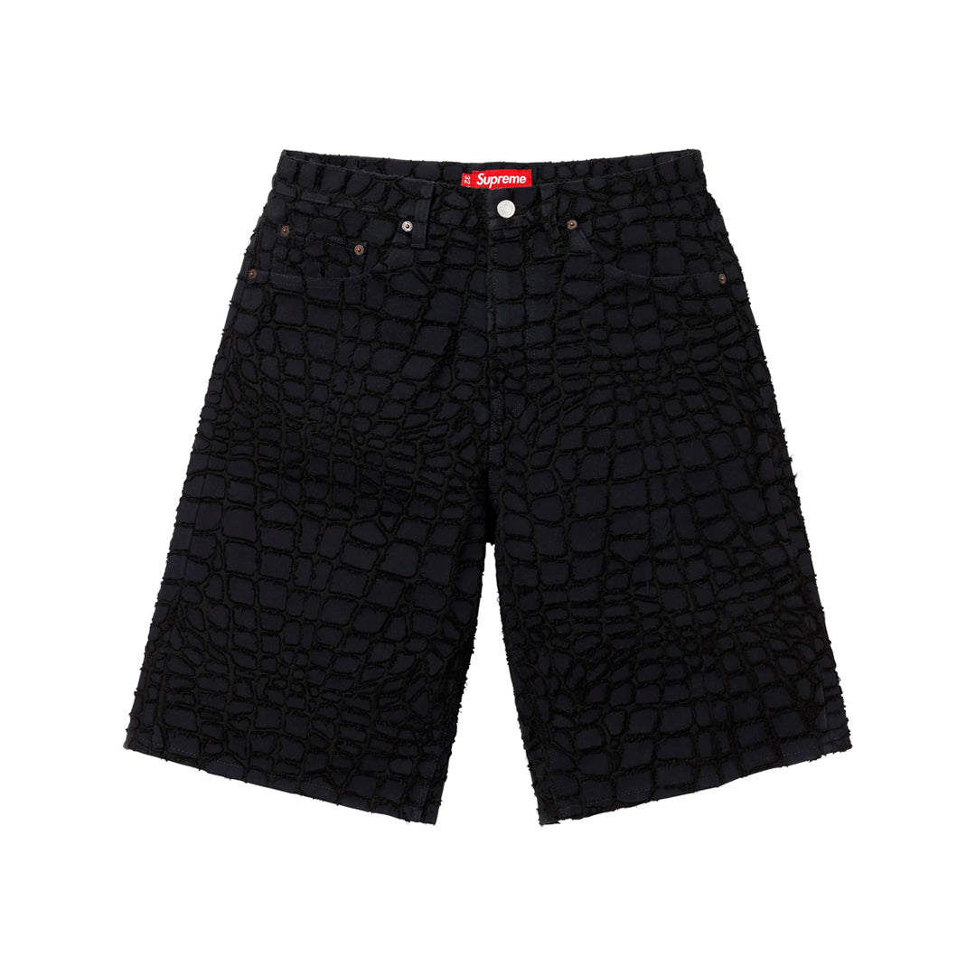 Short Supreme Denim Frayed Croc en negro
