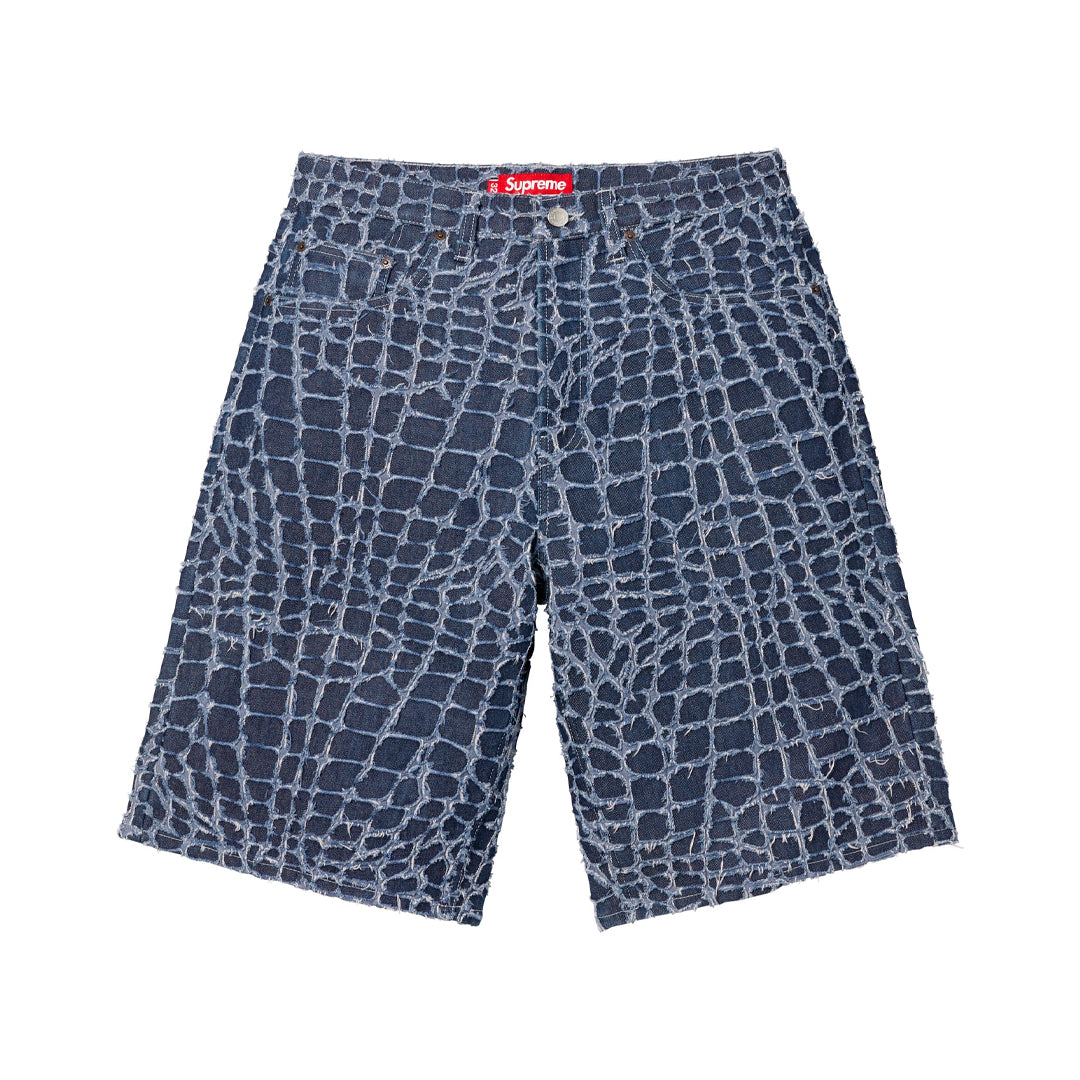 Short Supreme Denim Frayed Croc en azul
