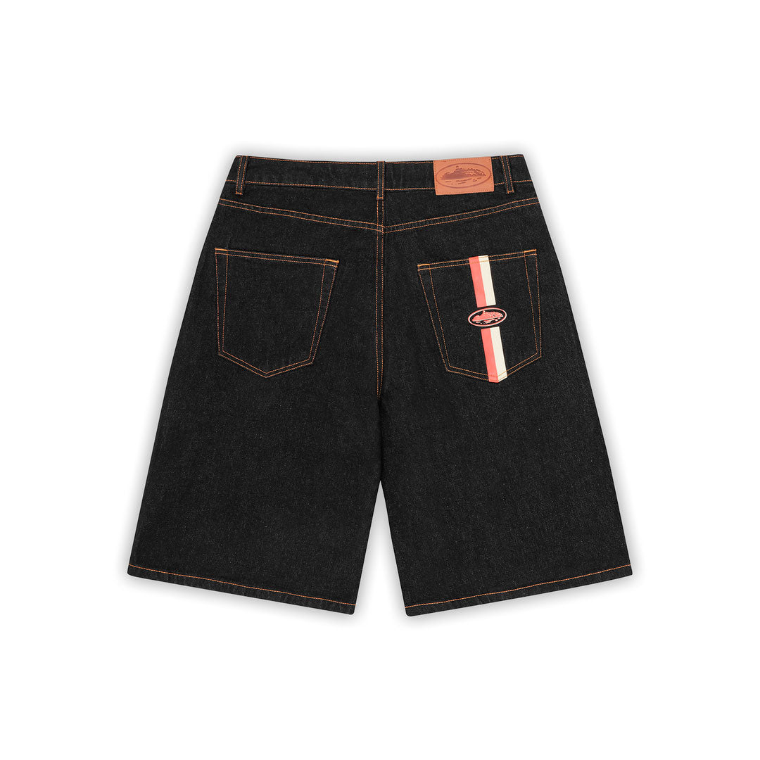 Short Corteiz Dual Stripe Denim en negro